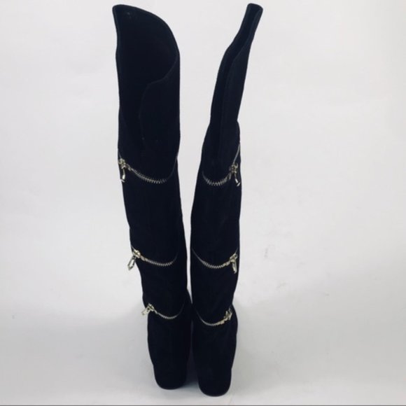 Botkier Black Suede Gold Zipper Over the Knee Boots Size 8 Brand New - Picture 8 of 8